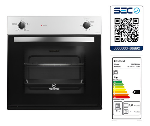 Horno Empotrable Eléctrico Mademsa 66l M Spazio 110a