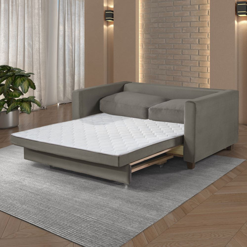 Sofá Cama Marcelle 2 Lugares 150 Casal Veludo Paris Pés Mad Cor Prata Com Castanho