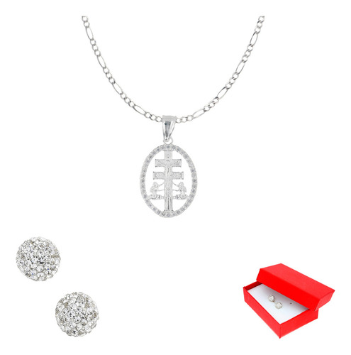 Dije De Caravaca Con Circonia Y Cadena De Plata + Color Plateado