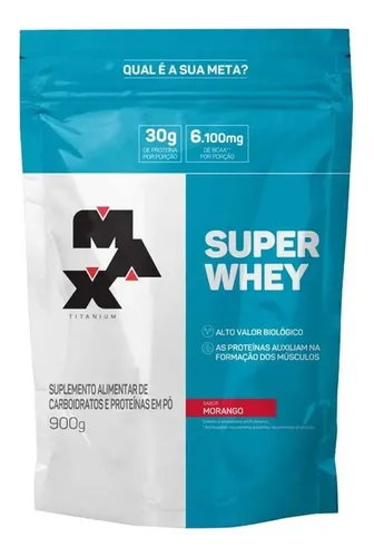 Super Whey Refil 900g Morango Proteinas de Whey Concetrado Max Titanium
