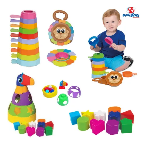 Brinquedo Infantil Educativo Didático Pedagógico Para Bebê 1 ano 2 anos 3  anos Kit Divertido Encaixar Peças