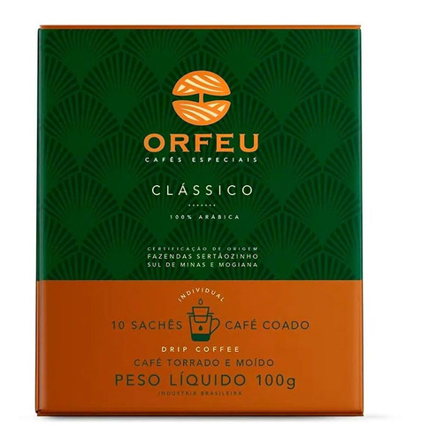 Café Filtrado Clássico Drip Coffee Orfeu 100g 10 Cápsulas