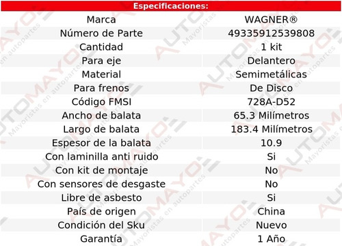 Juego Balatas Semimetalicas Del C30 Pickup 6.6l 71-72 Wagner