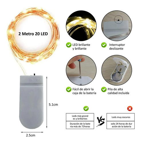 24 Piezas Cadena De Luces Hadas Con Pilas Adornos Navidenos Warm