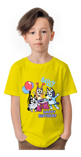 Polera Niños Bluey Bingo Muffin Cumpleaños Algodon Wiwi