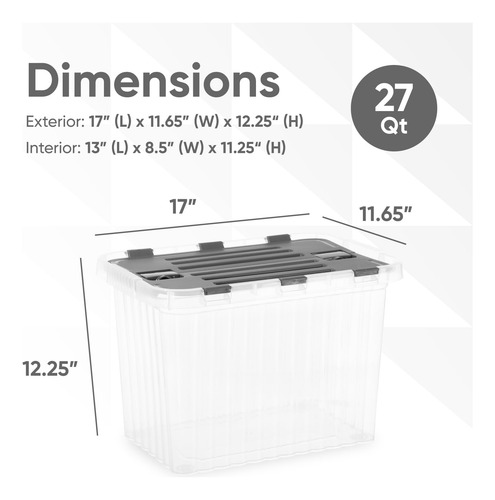 Contenedor De Almacenamiento Profundo 26 L Tapa Bisagra 2 Pz