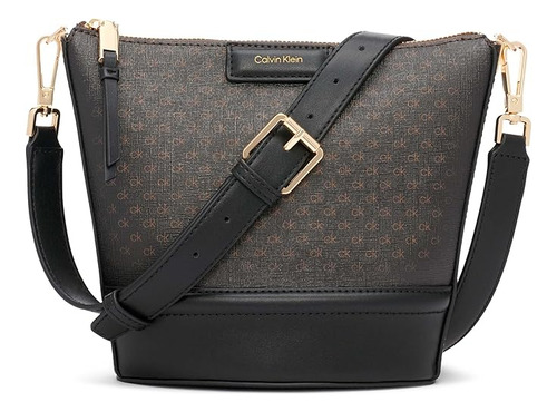Bolsa Crossbody Calvin Klein Mujer H3gejac4 Acabado De Los Herrajes Dorado Color Negro/café Correa De Hombro Negro