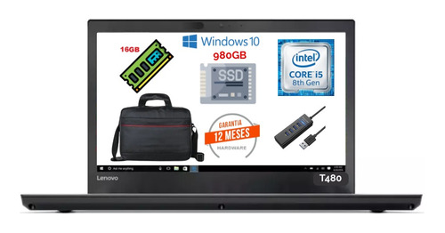 Lenovo Thinkpad T480 I5-8250u 16gb980gb Ssd Factura 12mesgar (Reacondicionado)