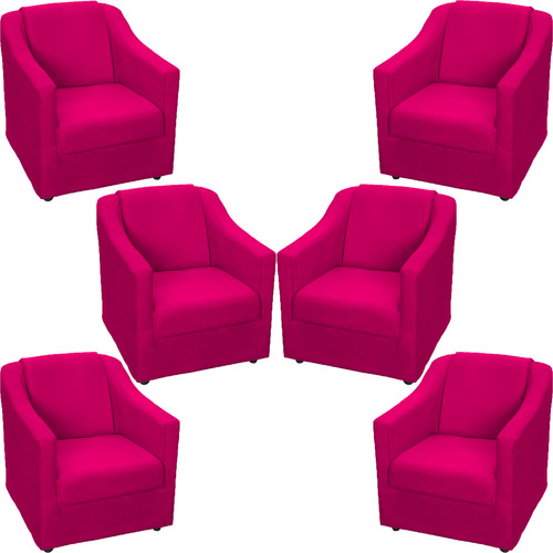 Kit 6 Poltronas Decorativas Reforçadaspara Recepção Suede Cor Pink Desenho Do Tecido Suede Liso