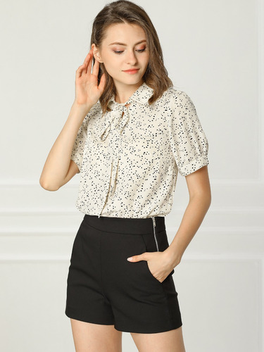 Blusa De Puntos Retro De Gasa Con Cuello Peter Pan Pajarita