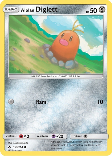 Cartas Pokemon Alolan Diglett 121/214 Reverse Unb