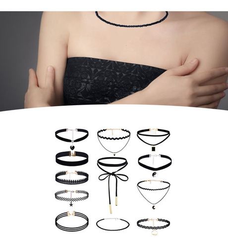 12 Pcs Collar Choker Gargantilla Moda Joyería Mujer Cadenas