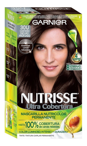 Kit Tintura Garnier  Nutrisse ultra cobertura Mascarilla nutricolor permanente tono 30 castaño oscuro profundo para cabello