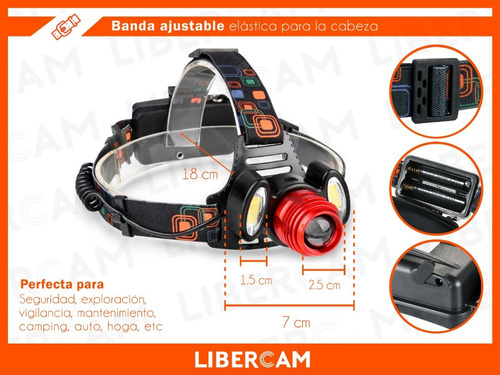 Linterna Minero Vincha Cabeza 3 Leds Cob Bateria Cargador 3