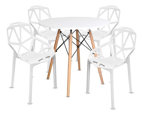 Mesa Moderna Eames Blanca + 4 Sillas Magis Chair One Blancas