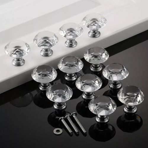 10 Perillas Jaladera De Cristal En Forma De Diamante 30mm