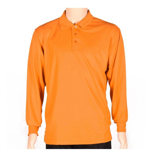 Remera Polo De Manga Larga Naranja - Mundo Trabajo