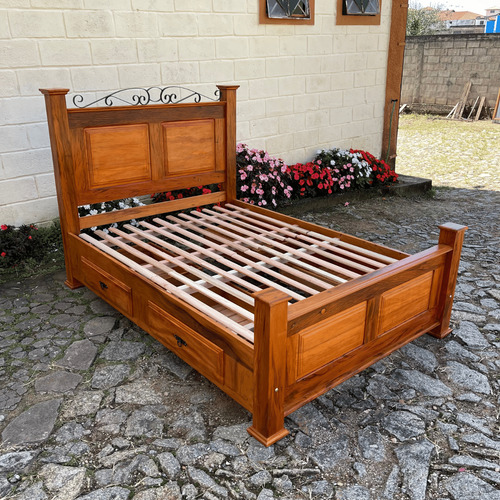 Cama King Size Madeira Demolição Com 4 Gavetas Almofadada