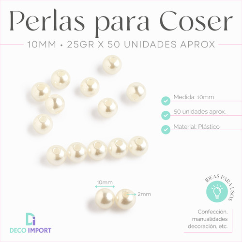 Perlas Para Coser 10mm X50u 25g Plásticas Cuentas Mostacilla