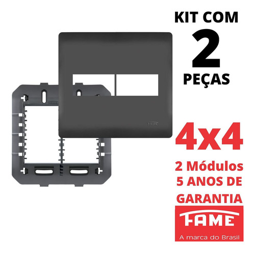 2un Placa 4x4 02 Módulos Com Suporte Habitat Preto Fame