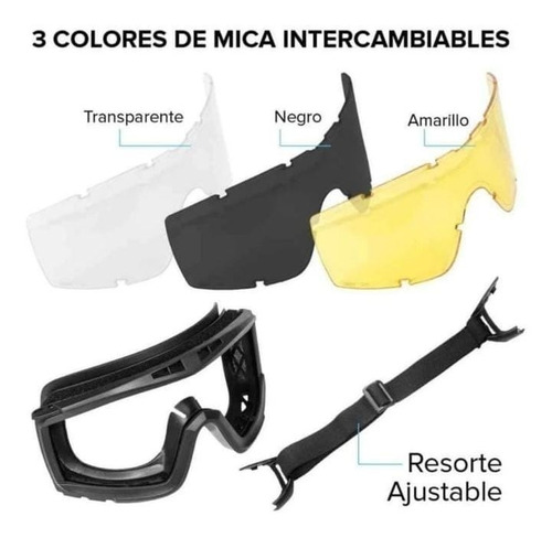 Googles Tácticos De Protección Moto 3 Micas Intercambiables 