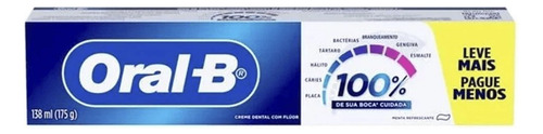 Oral B Pasta Dental Con Fluor 100% Boca Cuidada Menta 175gr