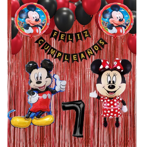 Combo Con Globos De Minnie Y Mickey Mouse Minnie Y Mickey Mouse - Cortina Roja Con Nro. 7