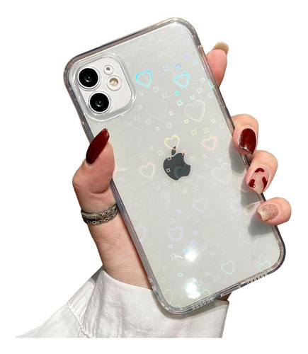Imagen 1 de 6 de Funda Brillos Corazones Para iPhone + Mica Protectora Case