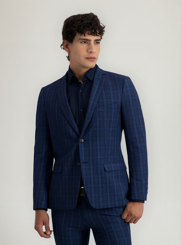 Saco Separado Formal Move Skinny Fit Lmental Azul Obscuro A Cuadros 44