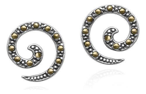 Elegante Espiral De Pirita Estilo Marcasita Y Aretes De 925