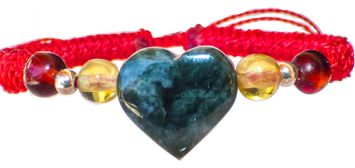 Pulsera Con Ámbar & Corazón De Jade Guatemala / Ajustable 