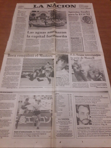 Tapa Diario La Nación 1 06 1992 Boca Senna Sabatini Caniggia