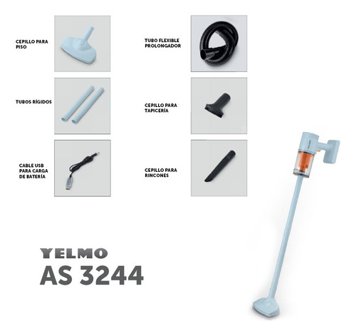 Aspiradora Recargable Yelmo As-3244 Usb Filtro He.pa Luz Led