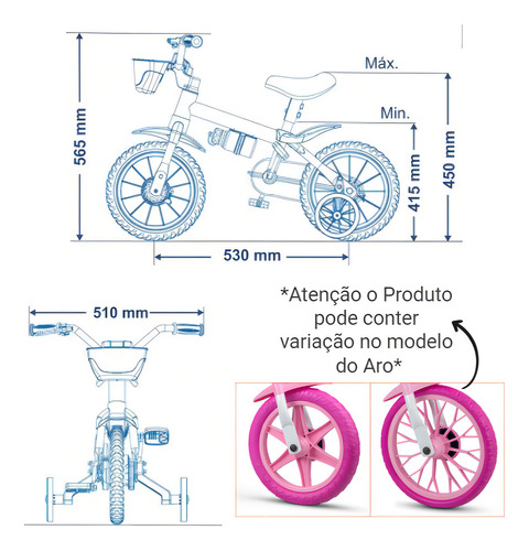 Bicicleta E Capacete Infantil Nathor Aro 12 Princesas