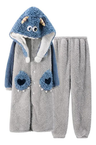 Conjunto Pijama Con Capucha Para Mujer Polar Blue Monster 