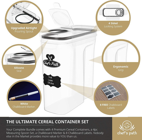 Juego De Recipientes Para Cereales Grande (4l,135.2 Oz), ...