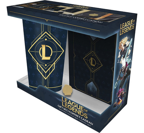 League Of Legends Set 3 Pzas Vaso, Pin Y Cuaderno Color Negro