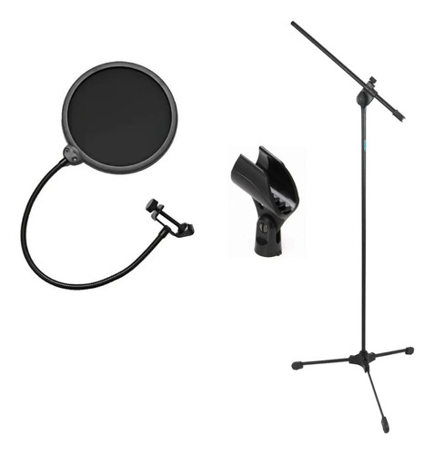 Pedestal Para Microfone + Cachimbo + Pop Filter