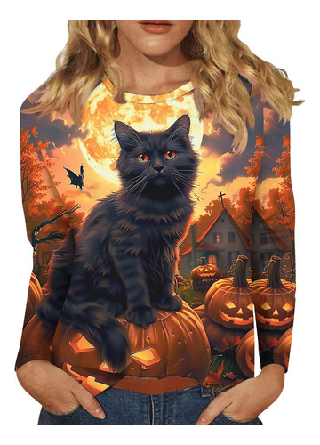 Top Holgado De Manga Larga Con Cuello Redondo Para Halloween