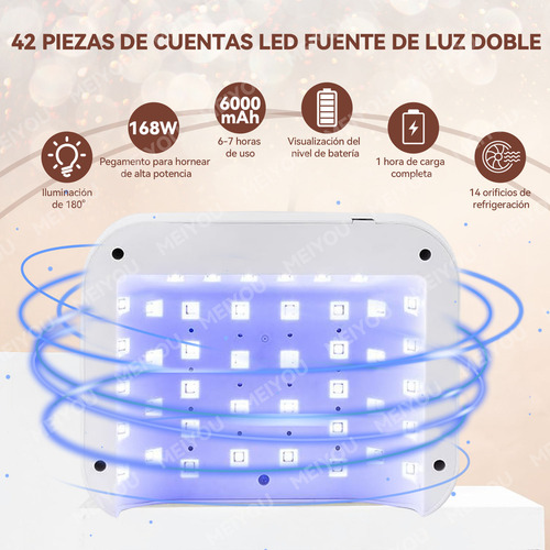 Lámpara de Uñas MEIYOU 168W 42 UV LED 4 Ajustes de Temporizador y Pantalla LCD Lámpara de gel de Curado Portátil más Rápido