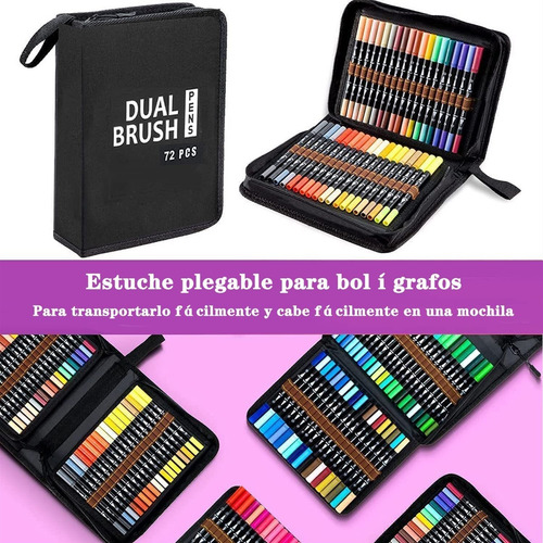 72 Colores Plumones Doble Punta Pincel, Rotuladores