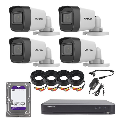 Kit Circuito Cerrado 4 Cam Dvr 8 Hikvision 1080p 1 Tb Purple