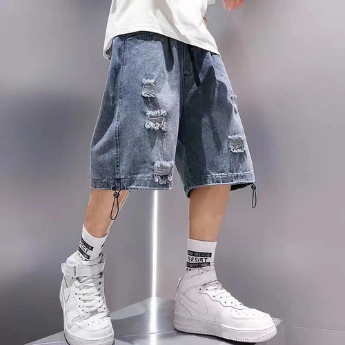 Short De Denim Holgado Casual Para Hombre