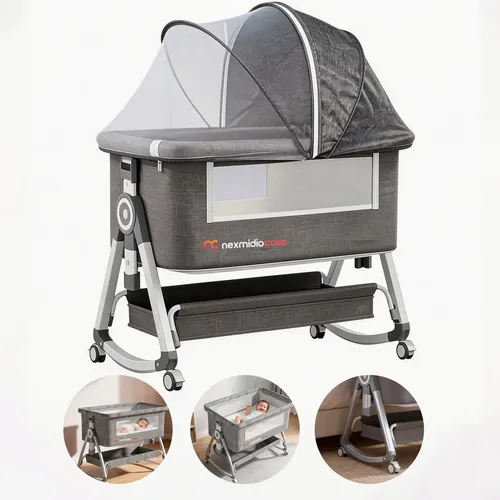 Berço Balanço Portátil Moises Com Mosquiteiro E Colchão Cinza
