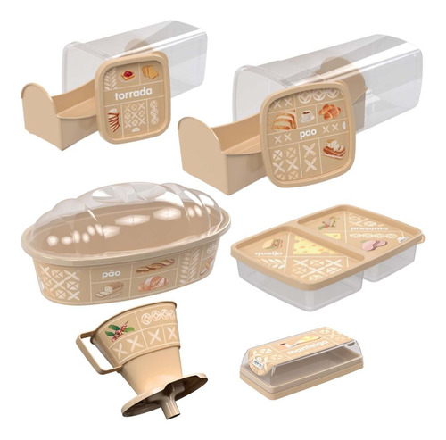 Kit6pc Porta Pão De Forma+pães+torrada+frios+manteiga+filtro