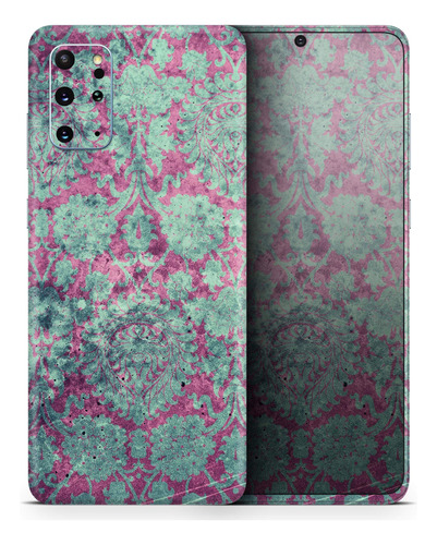 Funda Protectora Vinilo Patron Damasco Verde Azulado Rosa