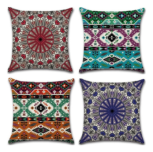 Juego De 4 Fundas De Cojín, Estampado Mandala, 45x45 Cm