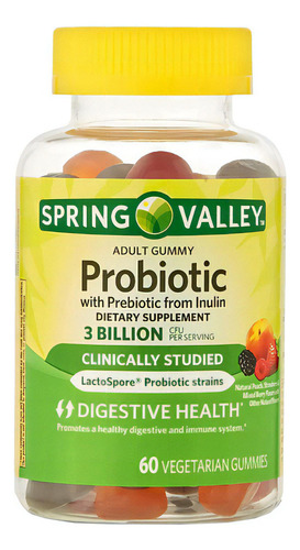 Probiótico Adult 3billion Spring Valley Gummes C/60 Unidades Sabor Frutas Vermelhas