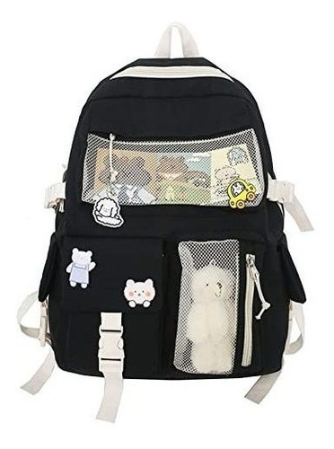 Mochila Escolar Eagerrich Kawaii Con Accesorios (negro 1)