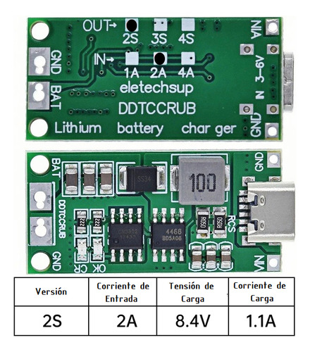 Pack X3 Cargador 2 Bat18650 2s 8.4v 2amp Con Protección Usbc